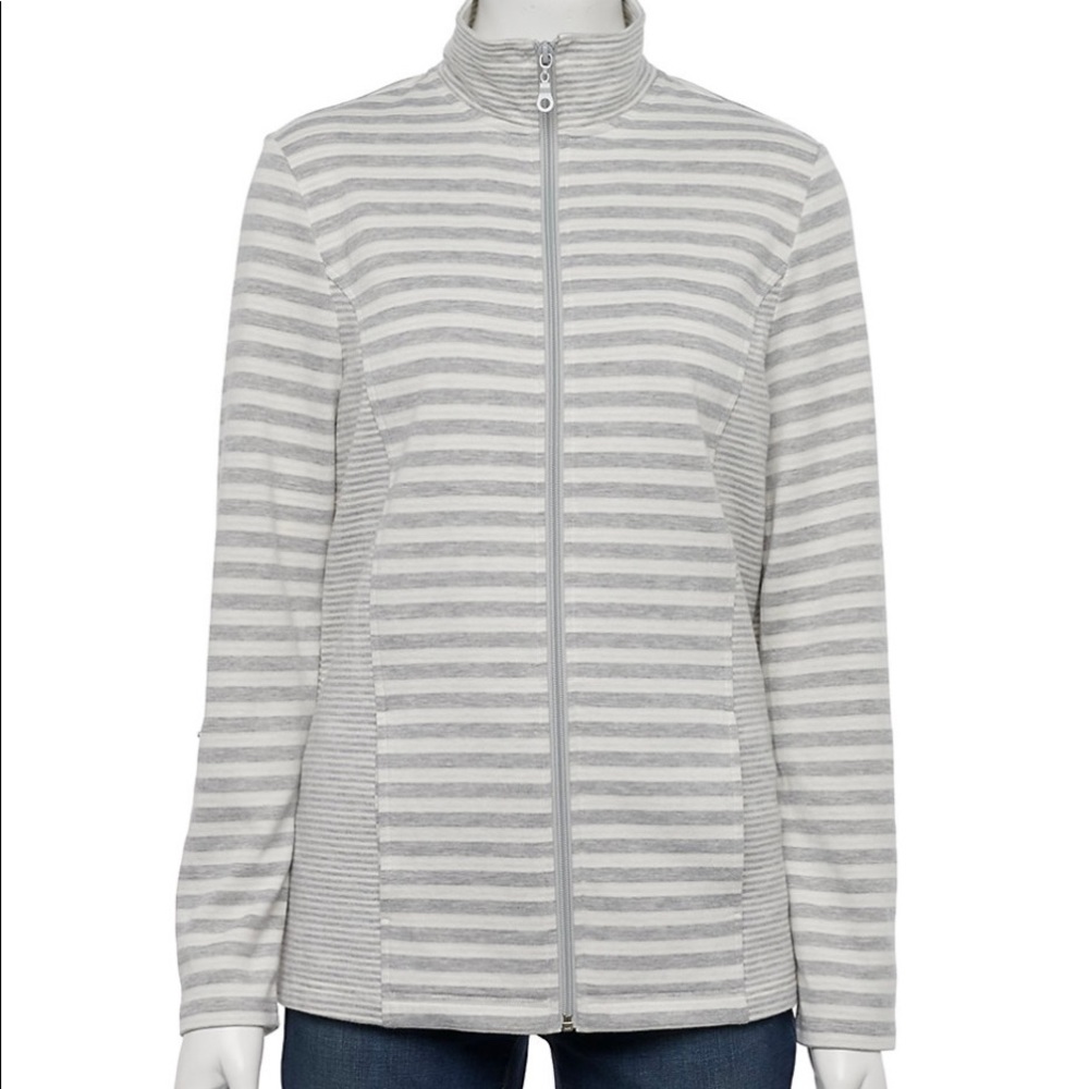 Croft & Barrow Gray White Striped Zip Front Jacket XL NWT